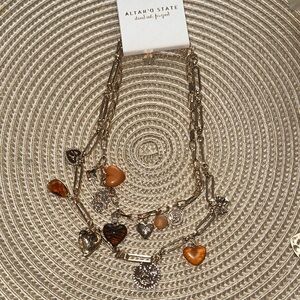 Altar'd State Gold Multi-Chain Heart Charm Necklace with Amber and Peach Accents